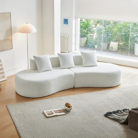 Sofá de 3 plazas - 277 x 103 x 68 cm - Sofá esquinero moderno curvo - fácil montaje - terciopelo blanco (1/5)