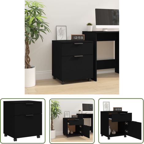 The Living Store Classeur mobile avec roues noir 45x38x54 cm bois d'ingénierie - Meuble De Bureau - Classeur - Armoire De Rangement - Bureau - Classement (1/5)