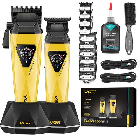 877S2 Men Hair Clipper Set with Zero Gap, Station  Men's Cordless Beard and Hair Trimmer with Motor 8000/9000 rpm, Men's Hair Styling Kit with LED Display (1/5)