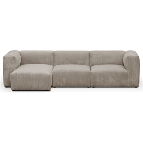 Canapé d'angle à gauche modulable avec méridienne 4 places en velours côtelé taupe - Modulo (1/5)