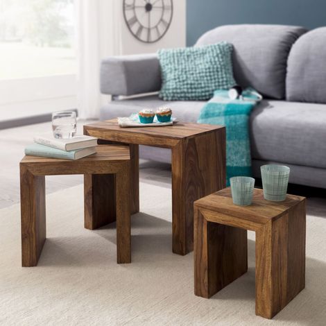 Lot de 3 tables gigognes en bois de sheesham massif