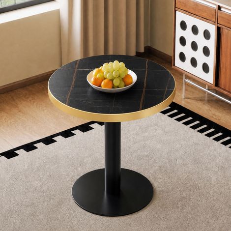 Table Basse forme ronde plateau effet marbre bord doré structure métal noir et doré usage polyvalent (1/5)