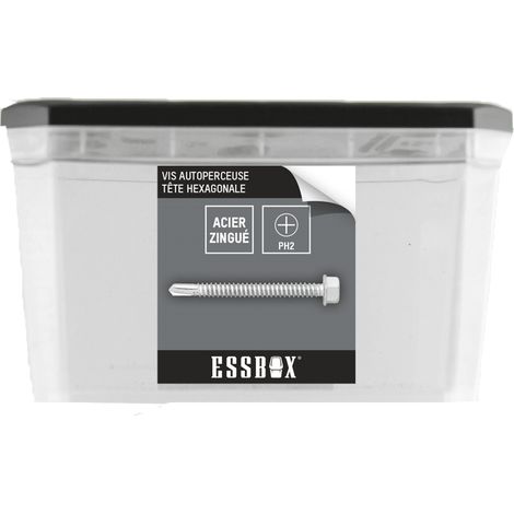ESSBOX SCELL-IT Tornillo autoperforante - zincado blanco - Cabeza hexagonal - Ø6,3 mm x 25 mm - Caja de 250 - EX-94704163025
