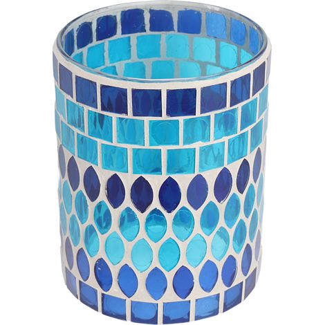 Bougeoir votif en mosaque, support de bougie chauffe-plat en verre fabriqué à la main pour la décoration de la maison, bleu (1/5)