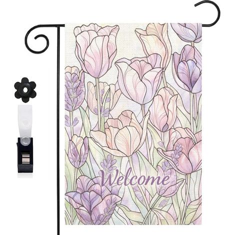 Drapeau de jardin bienvenue 30 x 45 cm motif sobre toile double face pour entrée et cour extérieure (1/5)