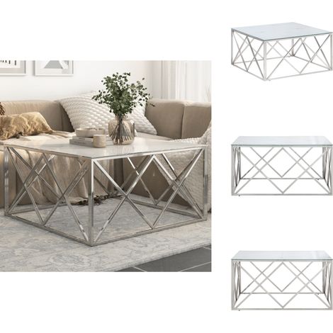 Table basse argenté acier inoxydable et verre trempé - Table Basse - Tables Basses - Table D'appoint - Table De Salon (1/5)