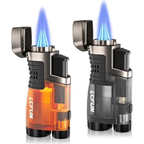 Butane Gas Lighters 2 Pack Refillable Windproof Lighter 3 Flame Lighter for Kitchen BBQ Camping Gas (1/5)