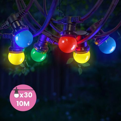 Guirlande lumineuse d'extérieur 10M 30 LED multicolores IP65 – Étanche pour décoration jardin. maison et façade – Culot E27 (1/5)