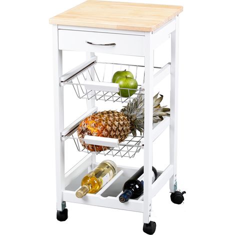 Carro para cocina cestas + botellero madera en acabado blanco 76 cm(alto)37 cm(ancho)37 cm(ancho) (1/4)