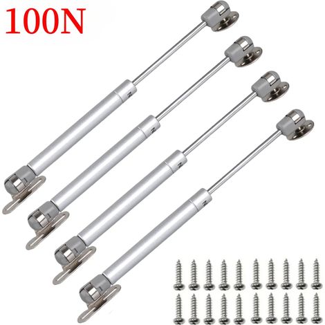 (4 pièces argentées - 15 cm) Charnières de meubles, vérins à gaz 100 N/10 kg, ressorts de maintien pour portes de placards et couvercles de cuisine, support pneumatique (1/5)