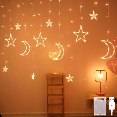 Rideau lumineux étoiles lune, guirlande lumineuse LED de Noël de 3,5 m, décorations de Noël, guirlandes lumineuses de Noël (1/4)