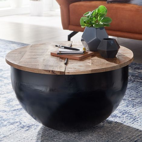 Table basse coffre 60x60x34 cm en manguier recyclé et fer noir (1/5)