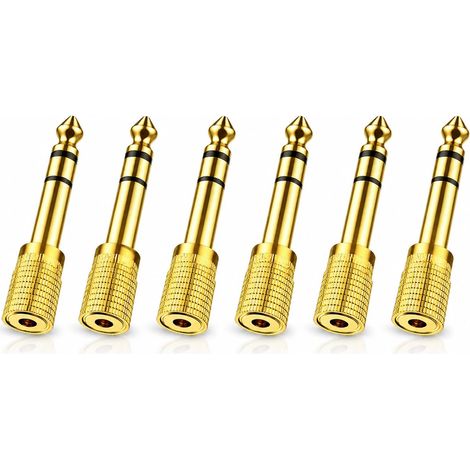 6PCS Adaptateur Jack 6.35 mm Mâle vers 3.5 mm Femelle, Adaptateur Jack 6.35 3.5, Réducteur Jack 6.35 vers 3.5 en Cuivre Plaqué, Lot pour Musiciens, Audiophiles, Piano, Guitare (1/5)