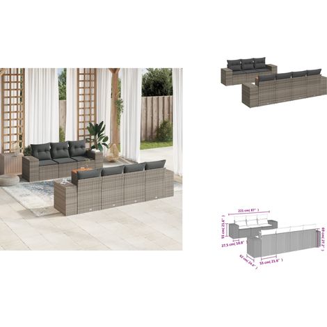 8-tlg. Garten-Sofagarnitur mit Kissen Grau Poly Rattan - Gartenmöbel - Outdoor Möbel - Rattan Gartenset - Lounge Set - Esstisch (1/3)