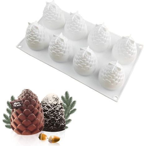 Moule en silicone 3D en forme de pommes de pin pour Noël, décoration de gâteaux, gelée, bonbons, chocolat, savon, glaçons, etc. Blanc (1/4)