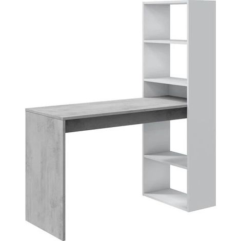 scrivania bellahome "duplo" con libreria reversibile bianco e cemento 120x53x144 cm