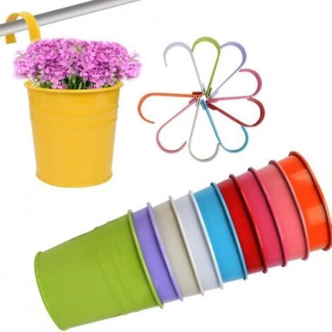 GK20197 10er-Set bunte Metall-Hängeblumentöpfe mit abnehmbarem Haken für Garten und Wohnung (1/5)