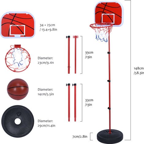 Système de panier de basket réglable en hauteur avec filet pour enfants (1/5)