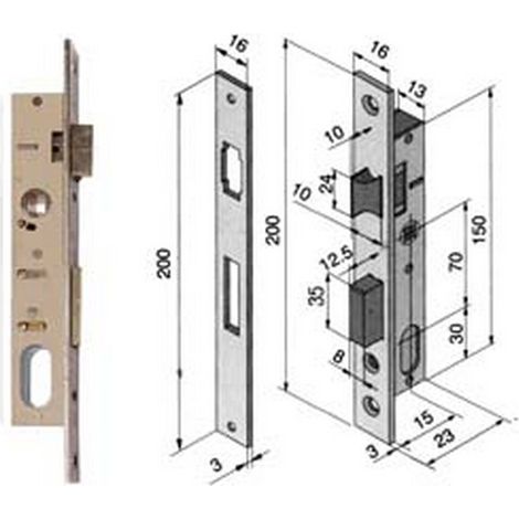 1PZ SERRATURA DA INFILARE PER MONTANTI CATENACCIO E SCROCCO 111 - mm.15 (11115010)