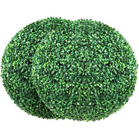 2x Buchsbaumkugel Künstlich Ø50,8cm Garten Deko Buchsbaum Kugel künstlich Buchskugel Kunstpflanze aus PE, Holz, PP inkl. 2 Stk. Dekorative LED-Leuchten und 10 Stk. Ersatzblätter (1/5)