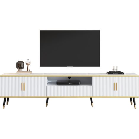 CHICFURN Mobile TV basso 200 x 40 x 46 cm bianco effetto marmo, per TV fino a 90 pollici (1/5)
