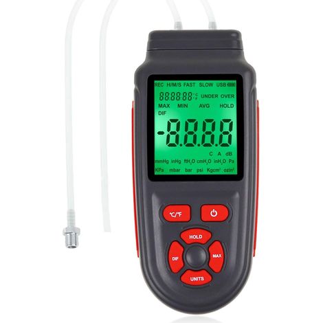Manomètre Testeur de pression de gaz Gamme ± 3 Psi Manomètre Jauge CVC 12 unités sélectionnables Manomètre différentiel à double port Compteur de pression d'air (1/5)