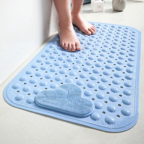 Sollbry Tapis de douche carré extra large, tapis de baignoire avec ventouse, tapis de salle de bain de sécurité, tapis de douche en TPE avec trous de drainage, lavable en machine (bleu)