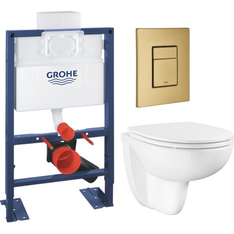 Pack WC suspendido GROHE sin brida y carenado + Asiento Bau Ceramic + Bastidor de altura reducida + Placa de accionamiento Cool Sunrise (1/4)