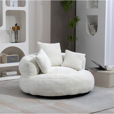 Poltrona lounge 108x108x52 cm beige con 3 cuscini, rivestimento in ciniglia, senza montaggio MEUBLIV (1/5)