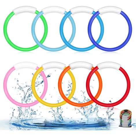 Lot de 8 jouets de piscine avec anneaux d'entraînement sous-marins pour enfants de 8 à 12 cm. Jeux de piscine colorés avec sac de rangement. Idéal pour les fêtes et les cadeaux. (1/5)