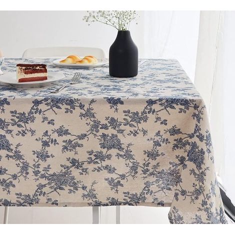 Waschbare rechteckige Tischdecke im Vintage-Stil mit blauem Blumenmuster aus Baumwoll-Leinen-Mischgewebe 140 300 cm für den Außenbereich geeignet (1/5)