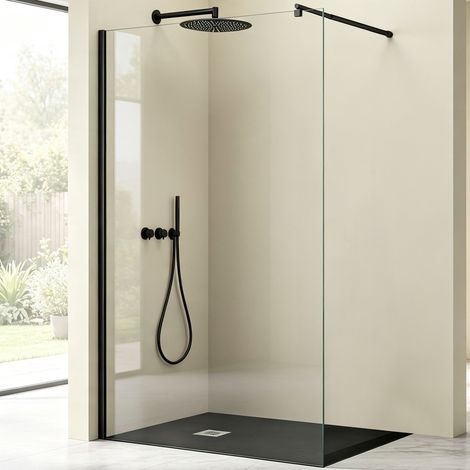 Mai & Mai Duschwand für Dusche Duschabtrennung 50x200cm Walk-In Schwarz ESG-Sicherheitsglas 8mm NANO Glas BRAM1 Bremen1K (1/5)