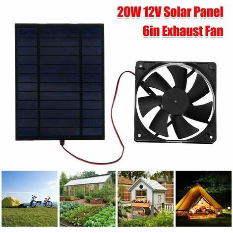 Ventilateur solaire 20W 6 pouces, extracteur d'air rechargeable portable en silicium monocristallin et ABS, 12V/24V pour serre, abri animal, camping-car (1/4)