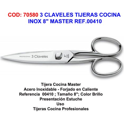 3 CLAVELES Tijeras de cocina inox 8" Master Ref. 00410