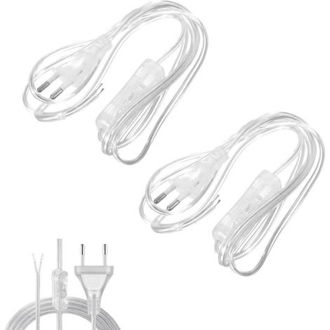 2X1,8m DIY Type C Prise EuropéEnne, Euro CâBle d'alimentation avec Interrupteur, Rallonge Électrique Transparente à 2 Broches, CâBle de Lampe avec Interrupteur, 230 V, pour DIY Luminaires