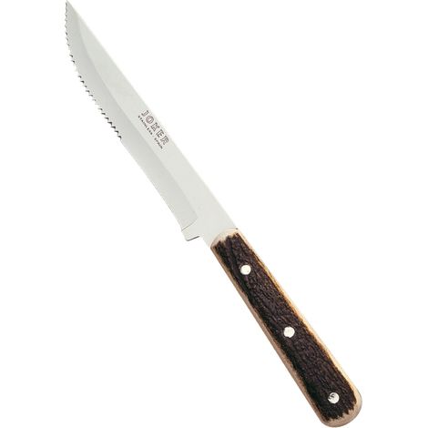 Pack de 6 couteaux à table Joker, avec poignet en bois de cerf et lame 420 en acier avec scie de 12,5 cm, 70 gr, JC00