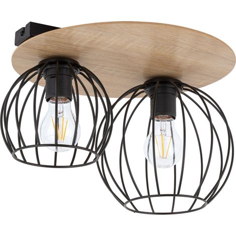 Plafonnier décoratif rond double Cyber 2xE27 noir bois (1/5)
