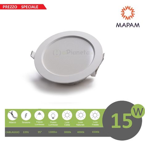 Faretto led 15w da incasso 220V faro tondo bianco opaco per cartongesso luce fredda calda Calda (1/5)