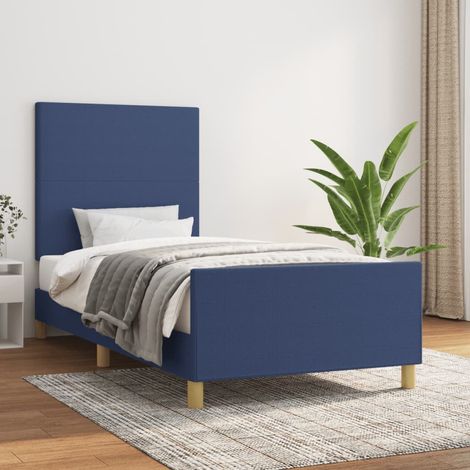 Cadre de lit sans matelas bleu 90x190 cm tissu (1/5)