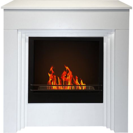 Chimenea de bioetanol de suelo BELLINI en madera blanca Made in Italy L96 x P35 x H96