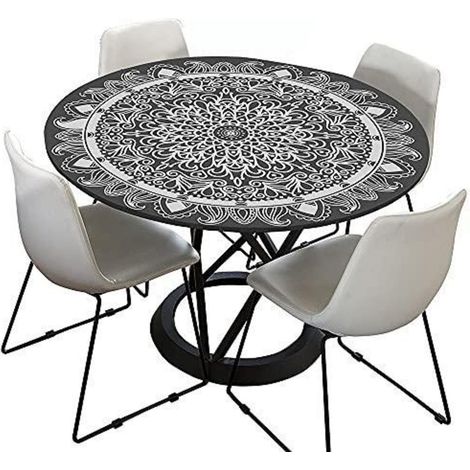 Nappe d'extérieur ronde 90 cm, lavable, imperméable, noir gris mandala