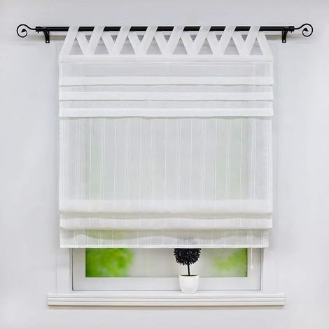 Store romain aspect lin passants Rideau de fenêtre 120 x 140 cm Blanc (1/5)