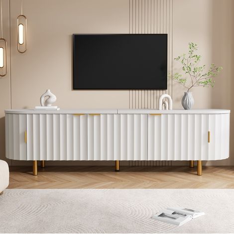 Mobile TV 170x40x47 cm, cinque ante con frontali scanalati, lati arrotondati, MDF bianco (1/5)