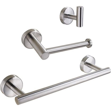 Accessoires de salle de bain muraux en acier inoxydable SUS304 brossé : 1 porte-serviettes de 40 cm, 1 cintre et 1 porte-papier toilette (1/5)