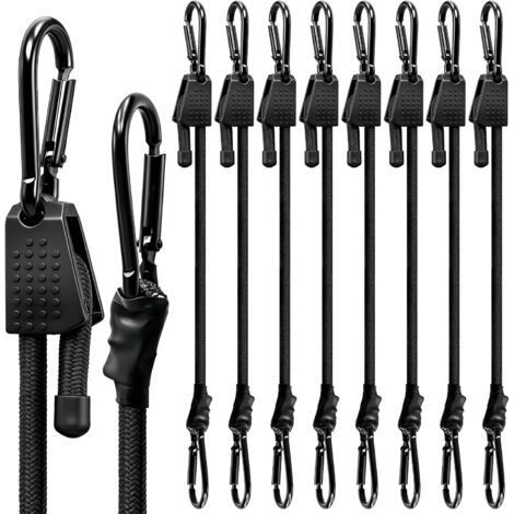 LAN Packung mit 8 verstellbaren elastischen Gummi-Bungee-Seilen mit Karabinern, Gepäckbefestigungsgurten, schwarz, 100 cm, für Planen. (1/5)