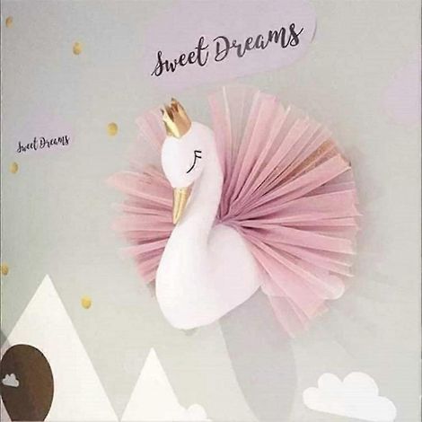 Tête de cygne en gaze dorée 3D à suspendre dans une chambre d'enfant, décoration pour chambre d'enfant, chambre à coucher, salle de jeux (1/2)
