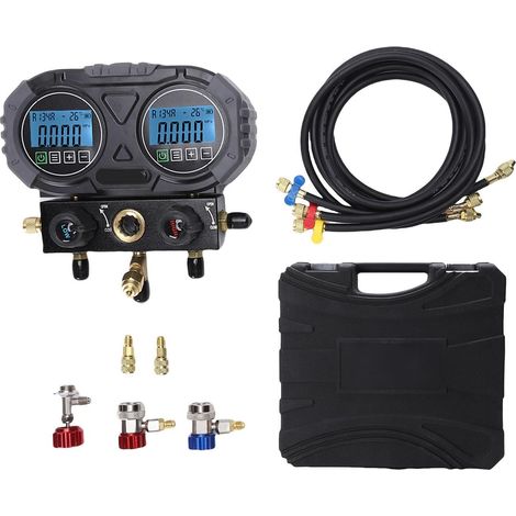 Manomètre Numérique Manifold, Manomètre HVAC Manifold avec Plage 0-6000 KPa, Précision ±0,2%, Écran LCD TFT, Compatible avec Réfrigérants R134A, R410A, R22 pour Chargement