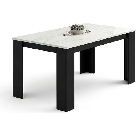 Mesa de comedor fija 140x80 cm Naya Negro Mate - Mármol Blanco Mate 80cm (ancho) x 75cm (alto)