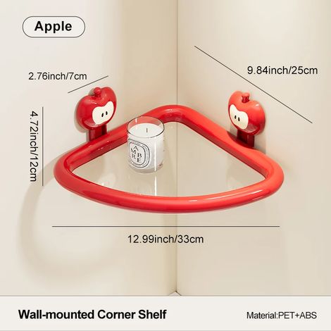 Étagère murale pomme sans perçage (rouge) - Joli support de rangement adhésif avec drainage pour salle de bain et cuisine (1/5)