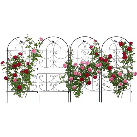 Relaxdays Griglia rampicante, set 4 pz, HxB: 116 x 50 cm, acciaio, supporto per piante rampicanti e rose, giardino, nero